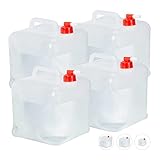 Relaxdays Faltkanister 4er Set, 10 l, Hahn, Schraubdeckel, Tragegriff, Wasserkanister Camping, BPA-frei, transparent/rot