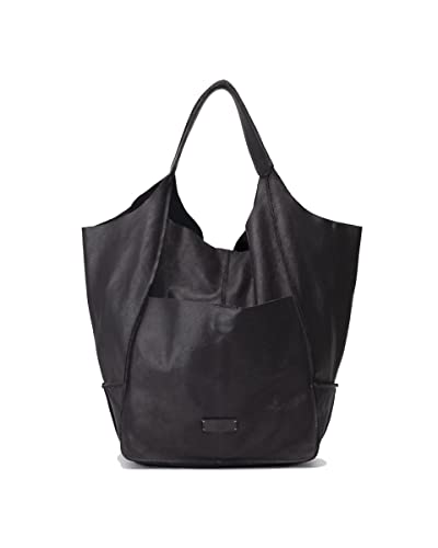 BIBA Bolso de Mujer de Cuero Genuino, Bolso Boho Heritage Homer HOM1L, Asa Corta, Cierre a Presión, Piel Bovina Legítima, Color Negro