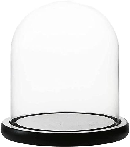 WHOLE HOUSEWARES | Decorative Clear Glass Dome/Tabletop Centerpiece | Cloche Bell Jar Display Dome Case with Black Wooden MDF Base for Candles | 5.7" D X 10.4" H Glass Dome Display