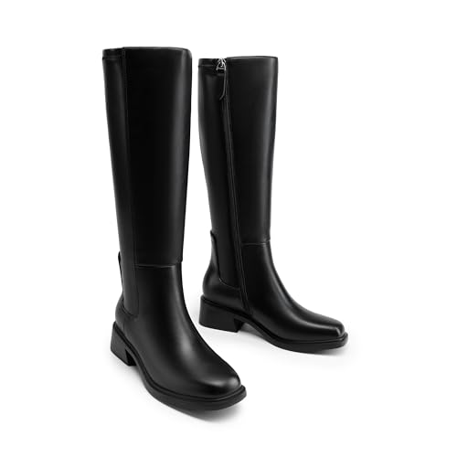 DREAM PAIRS Women's Knee High Boots Square Toe Low Block Heel Casual Comfort Riding Long Boots with Side Zipper4