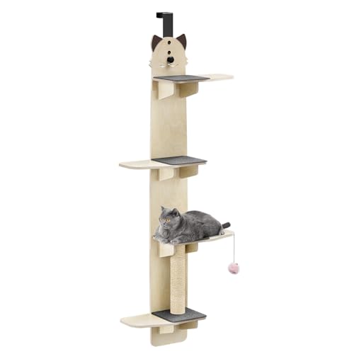 Árbol vertical para gatos de 4 niveles que ahorra espacio sobre la puerta con poste rascador y bola de burla, torre duradera para gatos de interior, torre de escalada para gatos grandes, condominio de