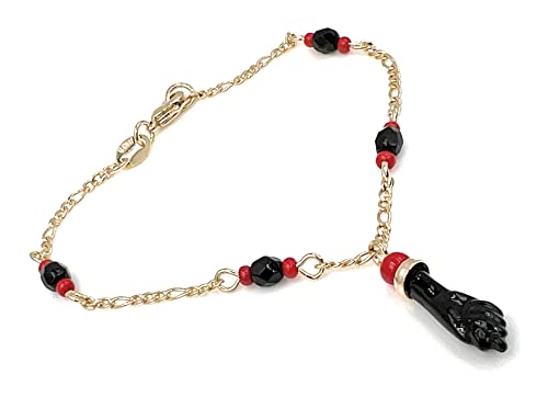 FWJ 18k Gold Plated Azabache Bracelet 5.5 Inches Length 3.5mm Black Beads Protection Jewelry - Image 4