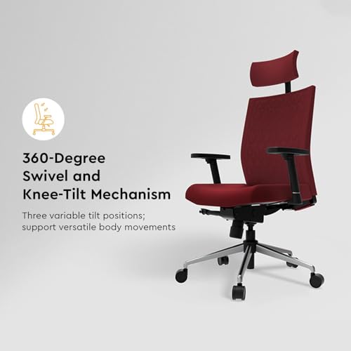 Image of Interio by Godrej Prime High Back Ergonomic Premium Cushioned Office /Study /Revolving Chair, 1 Year Warranty, Height Adjustable Chair with Adjustable Armrest, Steel Base (Milan Red)
