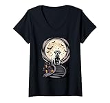 donna spettrale halloween luna labrador retriever lab labby maglietta con collo a v