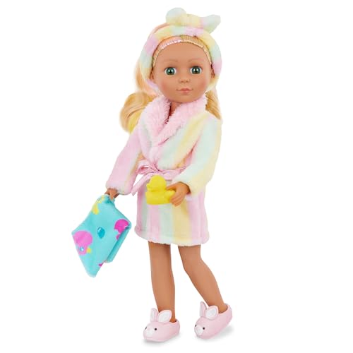 Glitter Girls, 14-Inch Doll Clothes, Bath Outfit with Slippers, Rainbow Bathrobe, Towel & Mask, Doll Bath Set - Image 2