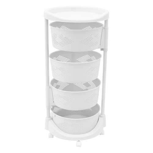 IOUSSJC 4-Tier Rotating Storage Rack, Rotating Vegetable Organizer with Wheels, Multi-Layer Kitchen Storage Rack for Pantries