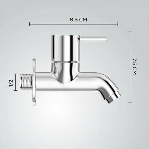 Image of GLOXY Premium Brass Bib Cocke Short Body with Chrome Finish - Short Body Wash Basin Tap Royal Lever with Wall Flange - Bib Cock Tap for Kitchen Sink, Bathrooms, Gardens - 10 Years Warranty