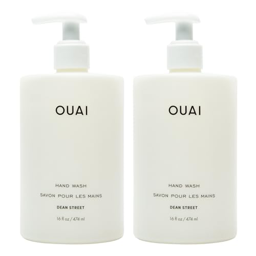 OUAI Hand Wash Full Size, Dean Street - Liquid Hand Soap with Jojoba, Avocado, & Rose Hip Oil for Replenished Skin - Gentle Exfoliating Kitchen & Bathroom Soap - (2 Pack, 16 Fl Oz Each)