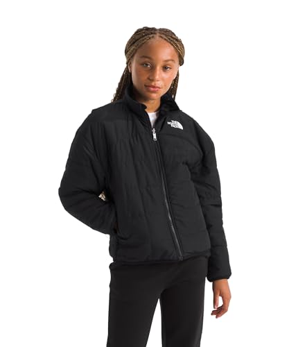 The North Face Girls Reversible Shasta Full Zip Jacket | Kids' Puffer Coat with Synthetic Insulation, Fleece Lining & Water-Repellent Finish, TNF Black, Large