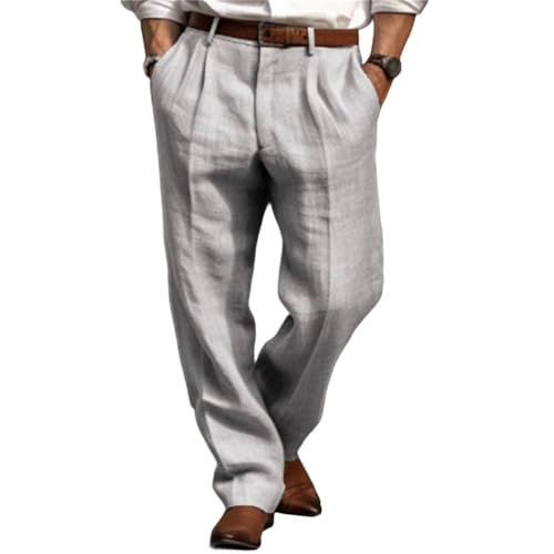 Pantalon habillé en lin homme à jambe droite et taille élastique