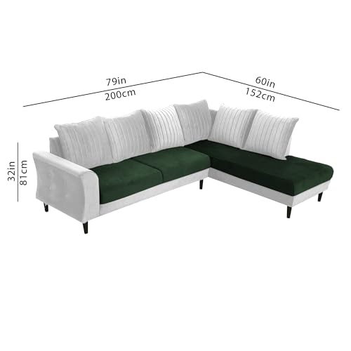Image of Gratly RHS 4 Seater L Shape Sofa Set for Living Room (Green Grey Colour) Premium Fabric Sofa
