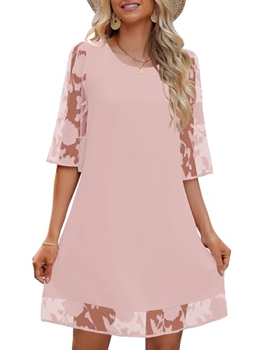 Image of LookbookStore 3 /4 Sleeve Dress for Women Shift Cute Summer Tunic Floral Lace Dresses
