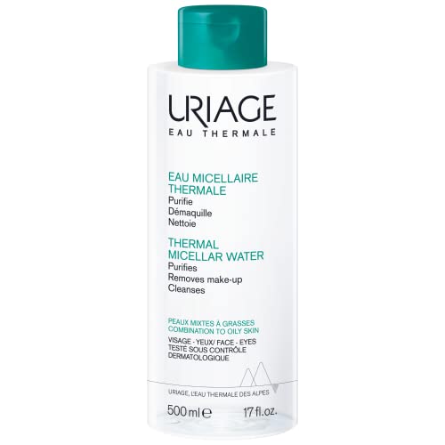 Uriage Thermal Micellar Water Combination &amp; Oily Skin 17 fl.oz. | Oil- free Cleansing Care that Removes Excess of Oil, Dirt and Makeup | Gentle Waterproof Makeup Remover, Suitable for Sensitive Skin