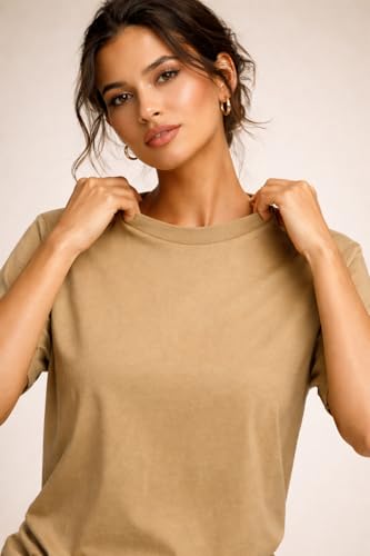Image of Womens T Shirt Short Sleeve Crew Neck Casual Basic Shirt Soft Cotton Tee Relaxed Fit Lightweight Everyday Women Top Minimalist Style