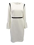 Calvin Klein Women's Bell Sleeve Sheath with Contrast Piping Dress, Cream/Black, 8 Petite