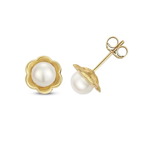 Boucles d'oreilles fleur or 375/1000 perle de Chine 7mm