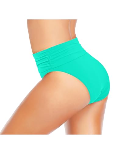Image of Tempt Me Women's High Waisted Bikini Bottom Tummy Control Ruched Bathing Suit Swim Bottom