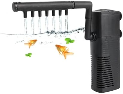 Fish Tank Filter, 3 in 1 Fish Tank Submersible Pump, Low Noise Design with Spray Rod, 5W Built-in Filter Pump, with Oxygenation Function, Suitable for Small Aquariums/Turtle Tanks/Fish Tanks