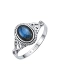 mantraroma Bague femme argent avec pierre précieuse labradorite bleue insolite ludique