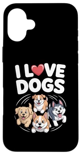 I Love Dogs Cute Puppy Cartoon Cuore Custodia per iPhone 16 Plus