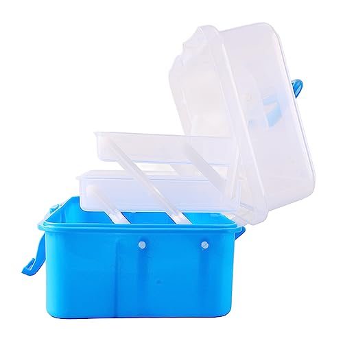 Image of 3 Layer Folding Storage Box, Portable Multipurpose Handled Tool Box Sundries Organizer for Arts, Crafts,Cosmetic, Sewing, Toy (Sky Blue)