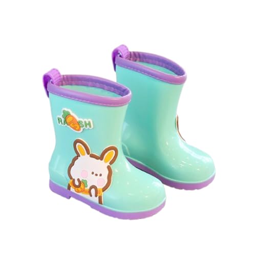 Kids' Waterproof Rain Boots-Cartoon PVC Rubber Shoes for Toddlers, Unisex, Anti-Slip, Low Heel (1-3cm)(8-9Little Kid(170mm), Green)