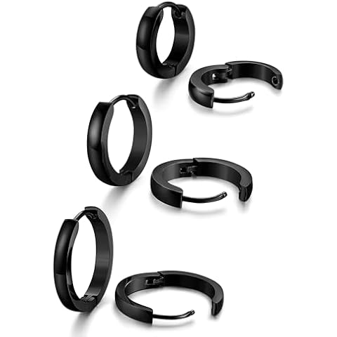 YADOCA 3 Pairs Black Men's Hoop Earrings Cover