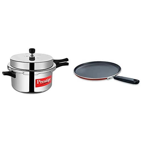 Image of Prestige Popular Aluminium Pressure Cooker, 7.5 Litres, Silver and Omega Deluxe Omni Tawa 280 mm