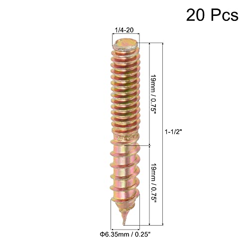 Image of uxcell 1 /4-20 x 1-1 /2 inch Hanger Bolts Double Head Dowel Screw for Wood Furniture 20pcs