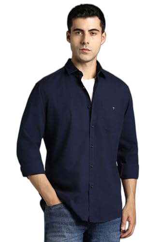 Louis Philippe Men's Textured Premium Cotton Slim fit Linen Blend...