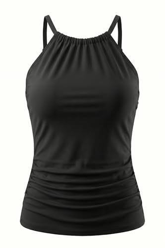 Amazon.com: Tempt Me Women Black Tankini Top Only High Neck Bathing Suit  Top Tummy Control Ruched Swimsuit Top Without Bottom XS : Clothing, Shoes &  Jewelry