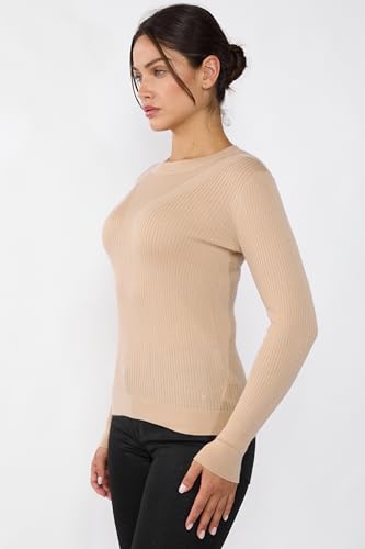 Image of JENNIE LIU Tissue Weight Cashmere Silk Rib-Knit Crewneck Sweater