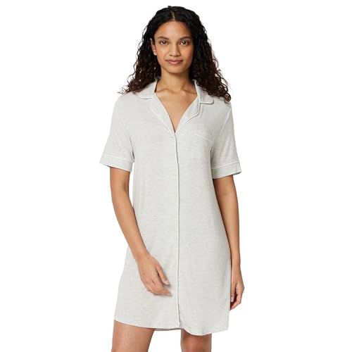 Image of Amazon Essentials Women's Modal-Blend Nightgown, Short Sleeve Button-Down