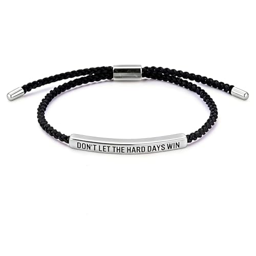 Dont Let The Hard Days Win Bracelet - Adjustable Titanium Motivational Inspirational Wrap Bracelet for Women Men - Handmade Braided Encouragement Gift Jewelry for Mothers Day Graduation Birthday Friends Christmas or Everyday Wear (Silver/Black)