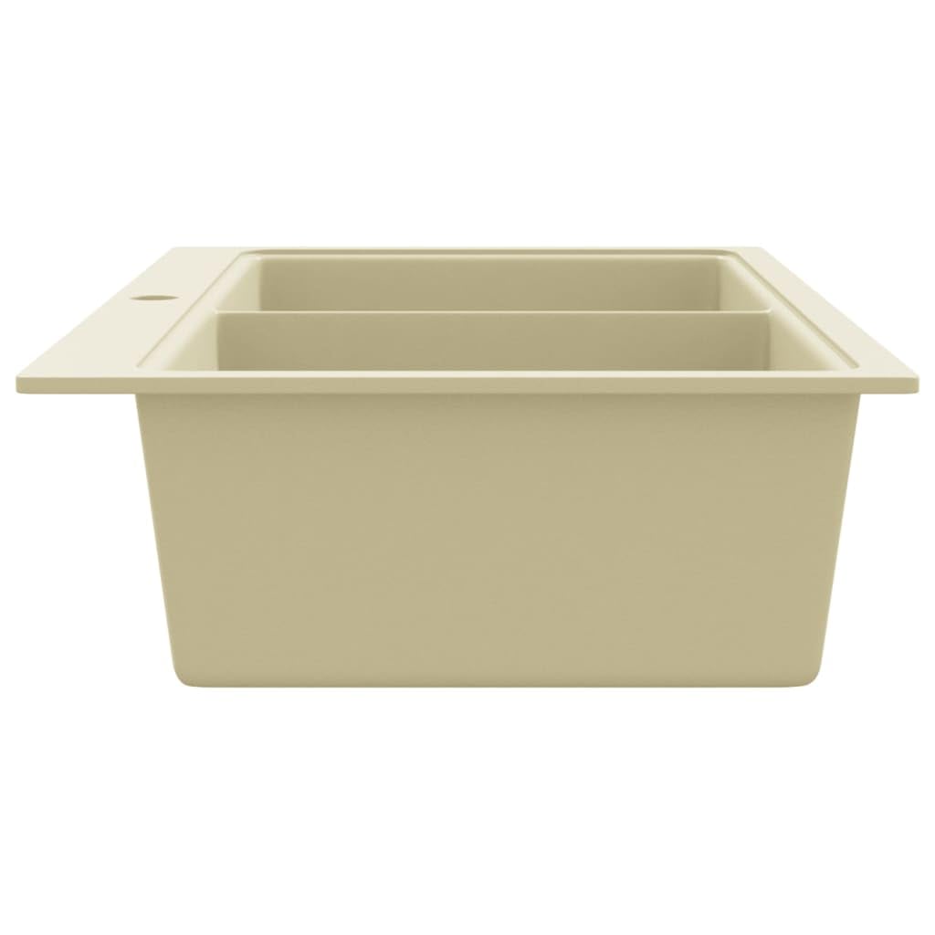 Fregadero de cocina de granito doble lavabo, color beige, artículo color beige