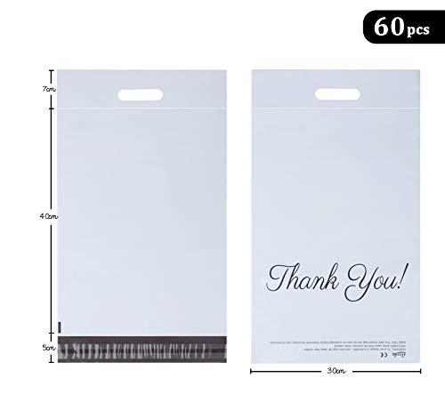60 Versandbeutel Plastik 300 x 400mm mitThank You Versandtaschen Blickdicht und Reißfest, Tragbare Versandbeutel,Versandumschläge mit Selbstklebendem Streifen -Weiß