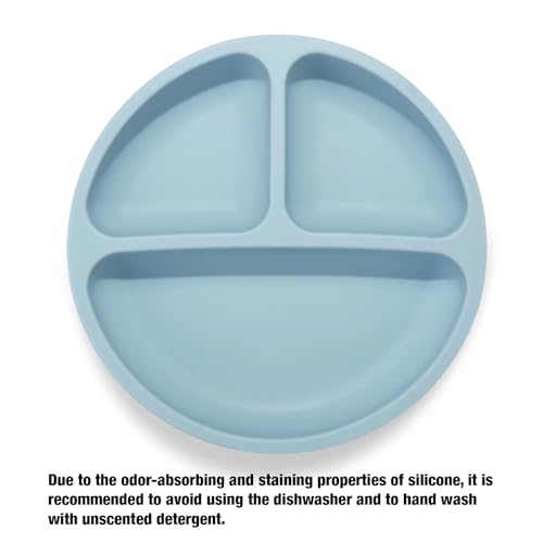 Image of PandaEar 3 Pack Toddler Plates, Silicone Divided Suction Plate for Babies, BPA-Free 100% Food-Grade Silicone Unbreakable Baby Plate (Blue)