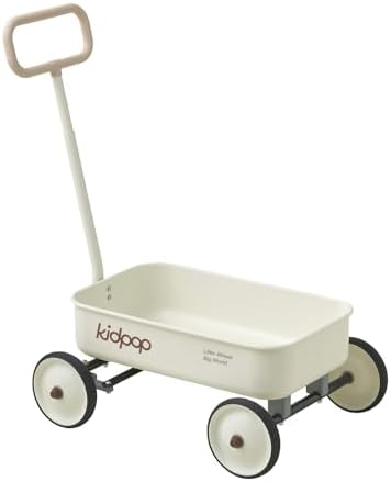 PULA-Wild 2-in-1 Kids' Pull-Along Wagon Toddlers Push Walker for 2.5-8 Adjustable Handlebar, Birthday Gifts Max Weight 33 lbs (White)