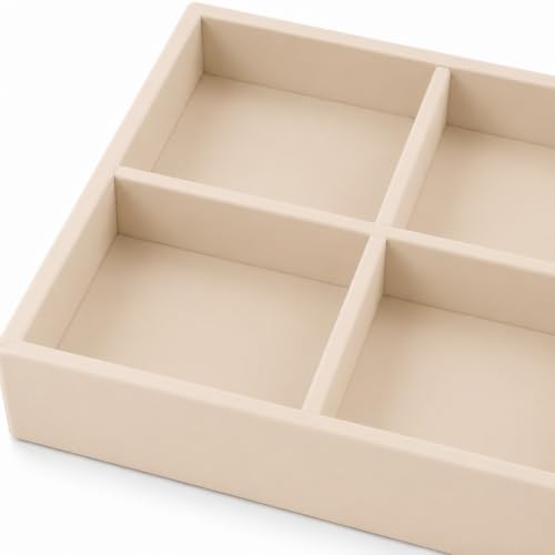 Image of 10 Slot Drawer Organizer Tray for Socks and Ties, Cream | Foldable closet storage tray with dividers for ties, belts, underwear, scarves and small wardrobe accessories arranged neatly