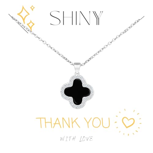 SHINYY 2 Side Crystal Clover Necklace for Women | 18K Gold Plated Four Leaf Lucky Pendant | 4 Leaf Cubic Zirconia Jewelry for Her2