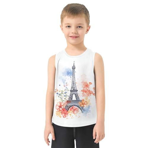 Boys Tank Top Shirts Eiffel Tower Colorful Flower Sleeveless T-Shirts Crew Neck for Kids Clothing Children2