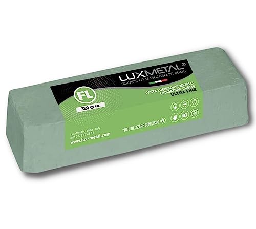 Lux Metal - Pasta abrasiva lucidante 350 grammi Ultra Fine Verde Solida - Per lucidatura metalli come alluminio,acciaio inox,ottone,rame,bronzo,ferro,cromatura,legno,plexiglass,lexan,marmo,plastica