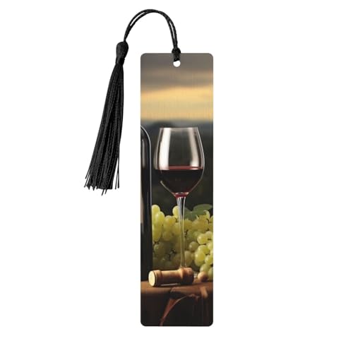 タッセル付き赤ワインしおり、木製しおり 女性用 男性用 ハンドメイドブックマーク 読書ページマーカー 木製タグ オーナメント 誕生日教師ギフト
