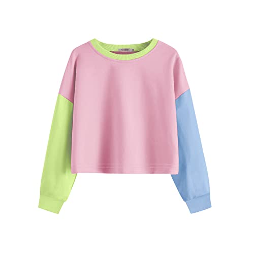 Image of Arshiner Girls Crop Tops Kids Long Sleeve Pullover Sweatshirts Girls Cropped Crewneck Sweatshirt for Teen Girl