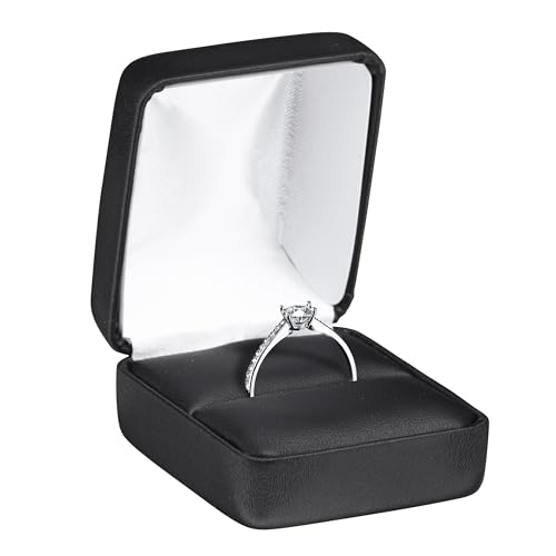 Caixa de anel – Estojo de presente elegante de couro PU preto para casamento, formatura, aniversário, aniversário