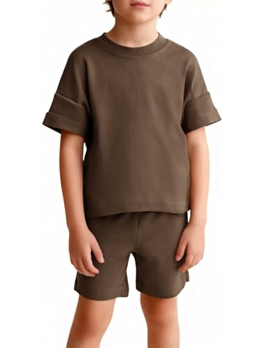 Haloumoning Toddler Baby Boy 2 Piece Summer Outfits Kids Casual Short Sleeve T-Shirts and Elastic Waist Shorts Set 1-8 Years