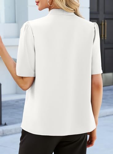 EVALESS Blouses for Women Dressy Casual Summer Short Sleeve Button Down Shirts Business Work Tops Trendy 2026 White L
