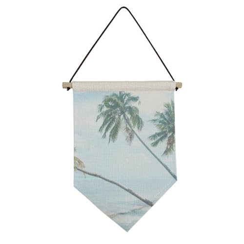 Bannière décorative en toile de qualité motif arbre vert océan et plage