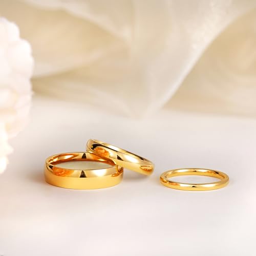 TIGRADE 2mm 4mm 6mm Gold Titanium Ring Plain Dome High Polished Wedding Band Comfort Fit Size 3-13.53