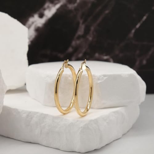 Image of Italian 14k Yellow Gold High Polished Round Hoop Earrings